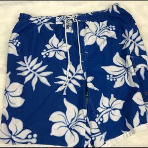 Islander Blue and White Floral Swim Trunks